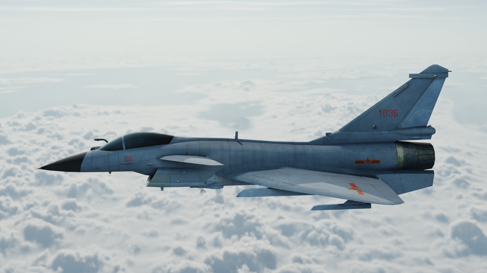 Chinese J-10B fighter jet Hand painted game model Low-poly 3D model_3