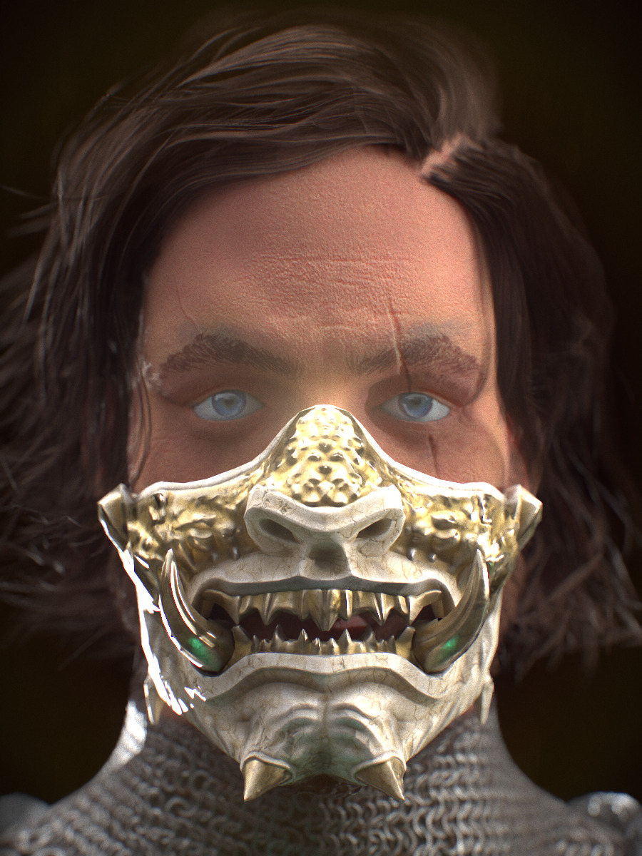 Samurai Mask Low-poly 3D model_4