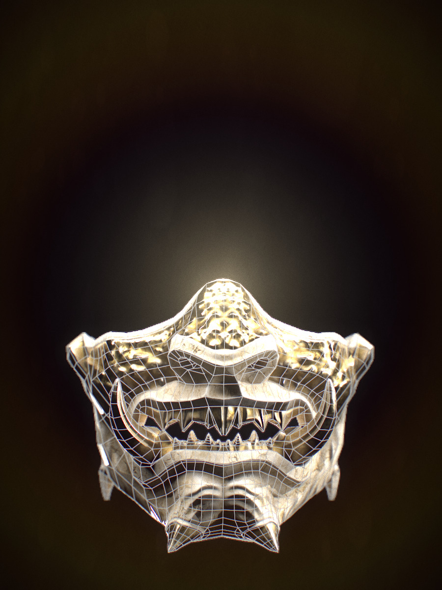 Samurai Mask Low-poly 3D model_7