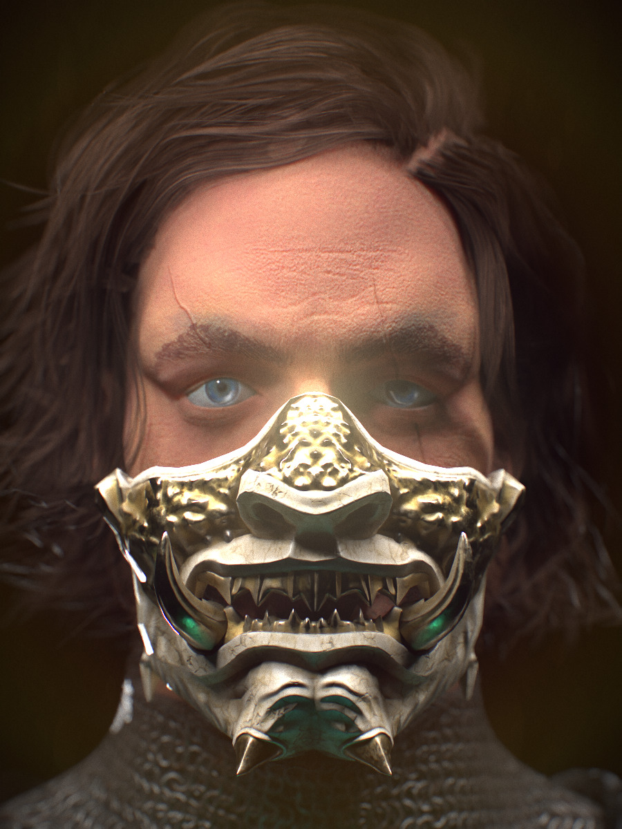 Samurai Mask Low-poly 3D model_3