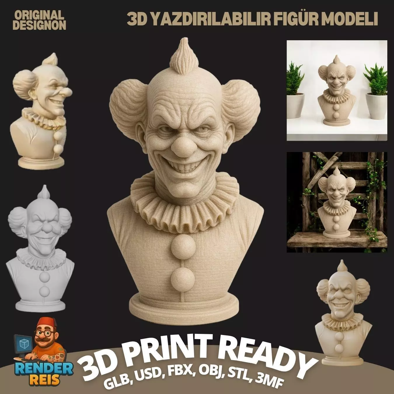 Dark Smile Creepy Clown Bust 3D print model_0
