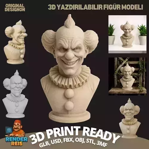 Dark Smile  Creepy Clown Bust 3D print model