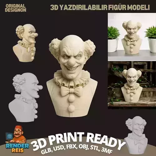 Dangerous Joy  Detailed Clown Bust 3D print model