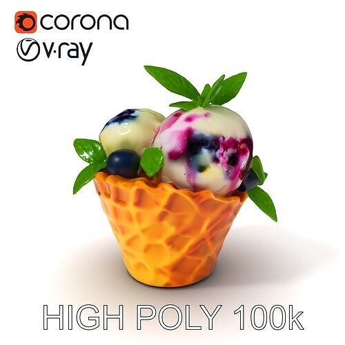 Blueberry Ice Cream Cone Model Pack Low-poly 3D model
