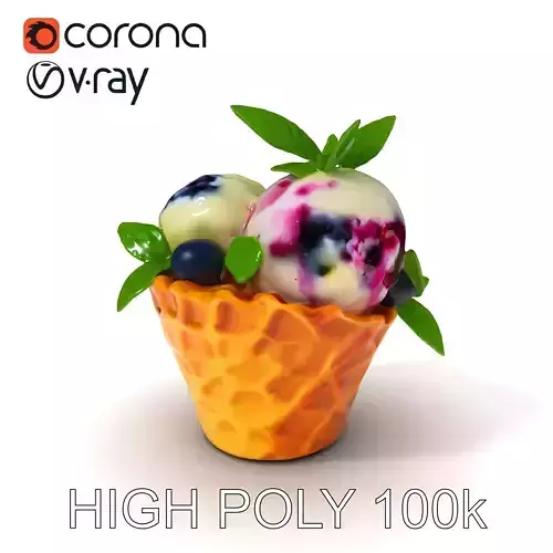 Blueberry Ice Cream Cone Model Pack Low-poly 3D model