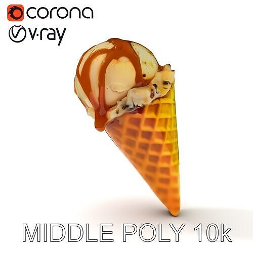Ice Cream Cone with Caramel Drizzle D Model Pack Low-poly 3D model 6