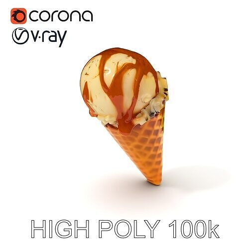 Ice Cream Cone with Caramel Drizzle D Model Pack Low-poly 3D model