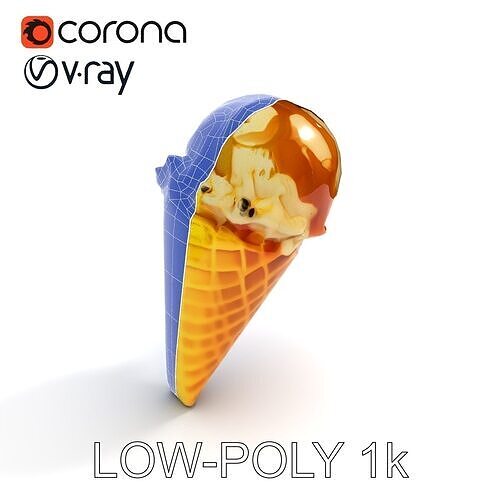 Ice Cream Cone with Caramel Drizzle D Model Pack Low-poly 3D model 7