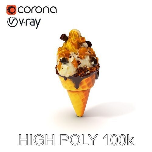 Ice Cream Cone with Toppings D Model Pack Low-poly 3D model