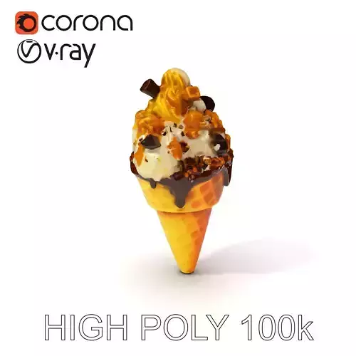 Ice Cream Cone with Toppings D Model Pack Low-poly 3D model