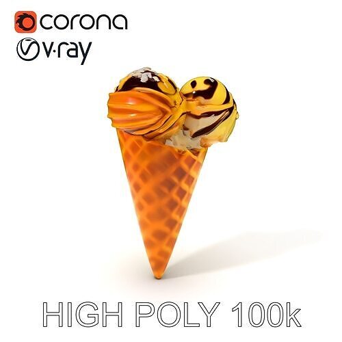 Realistic Ice Cream Cone with Toppings Model Pack Low-poly 3D model