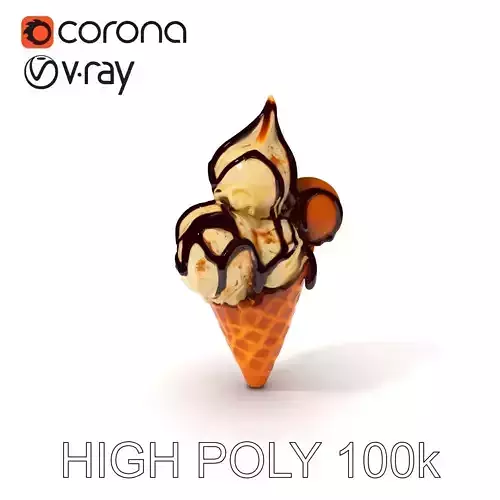 Triple Ice Cream Cone Model Pack with Drizzled Chocolate Low-poly 3D model