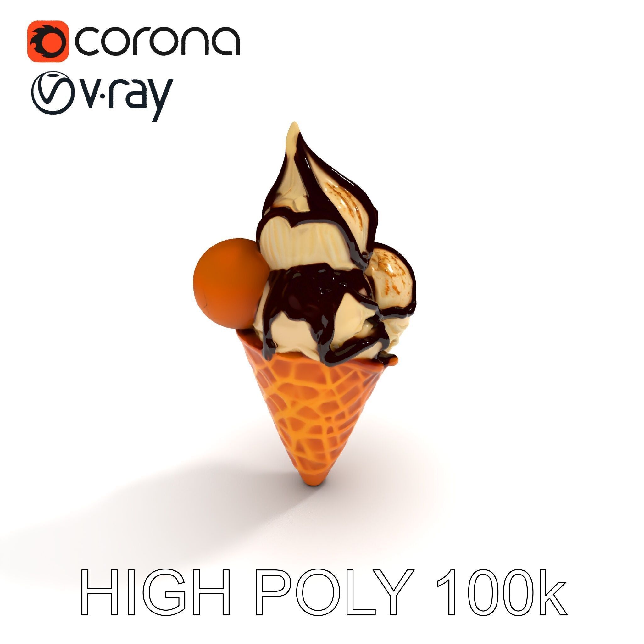 Triple Ice Cream Cone Model Pack with Drizzled Chocolate Low-poly 3D model_31