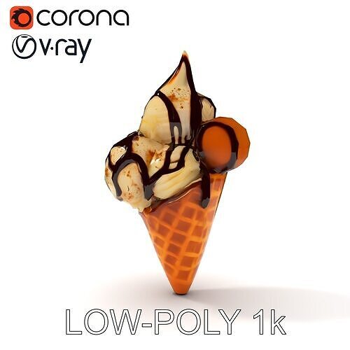 Triple Ice Cream Cone Model Pack with Drizzled Chocolate Low-poly 3D model 7