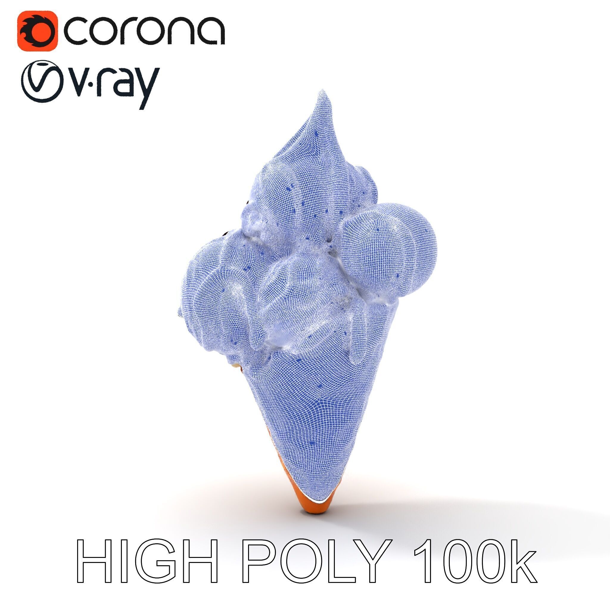 Triple Ice Cream Cone Model Pack with Drizzled Chocolate Low-poly 3D model_20