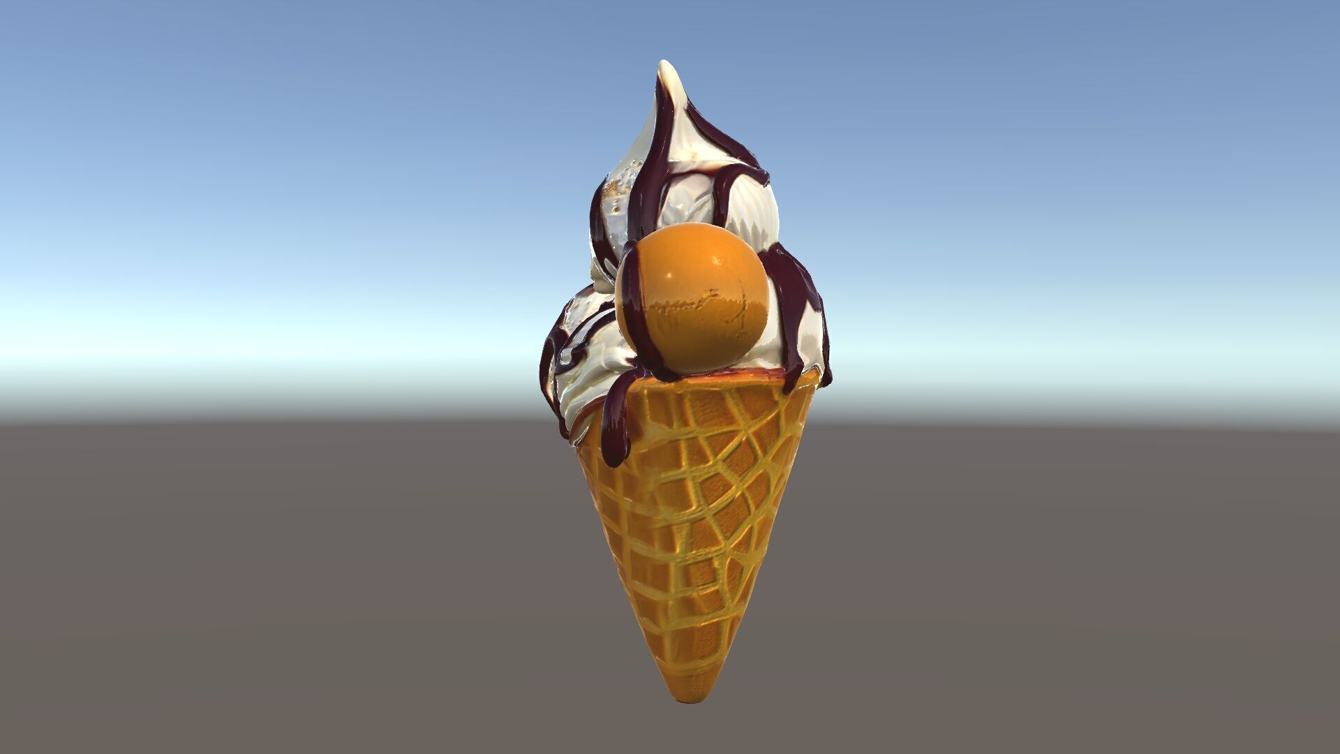 Triple Ice Cream Cone Model Pack with Drizzled Chocolate Low-poly 3D model_9