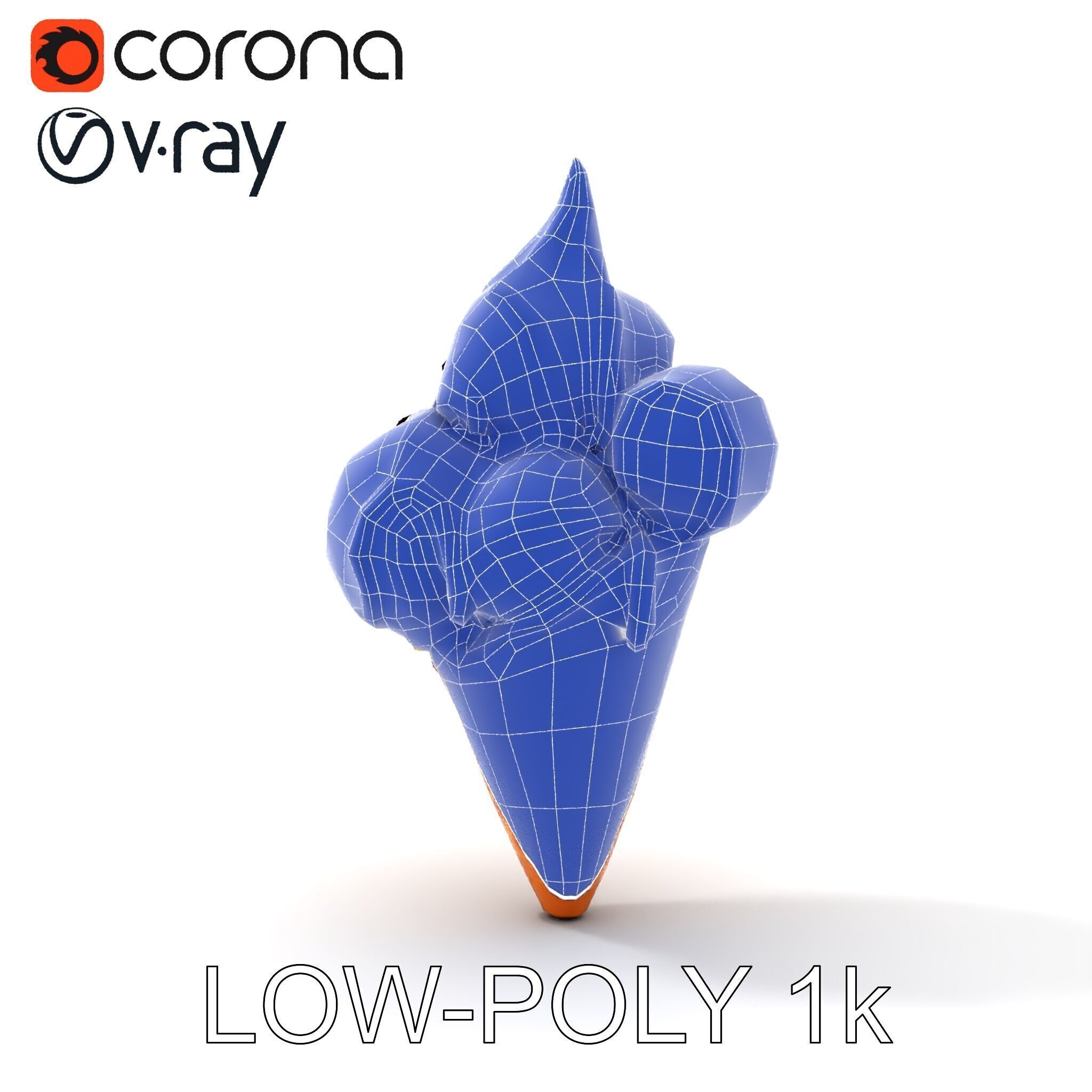 Triple Ice Cream Cone Model Pack with Drizzled Chocolate Low-poly 3D model_22