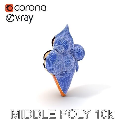 Triple Ice Cream Cone Model Pack with Drizzled Chocolate Low-poly 3D model 6