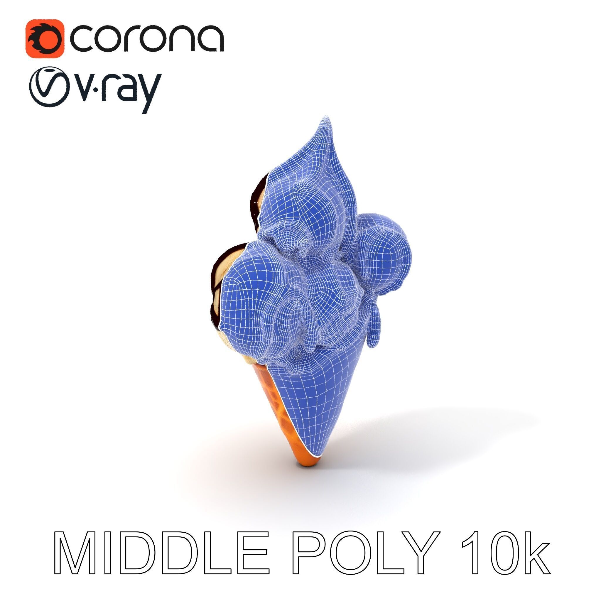 Triple Ice Cream Cone Model Pack with Drizzled Chocolate Low-poly 3D model_6