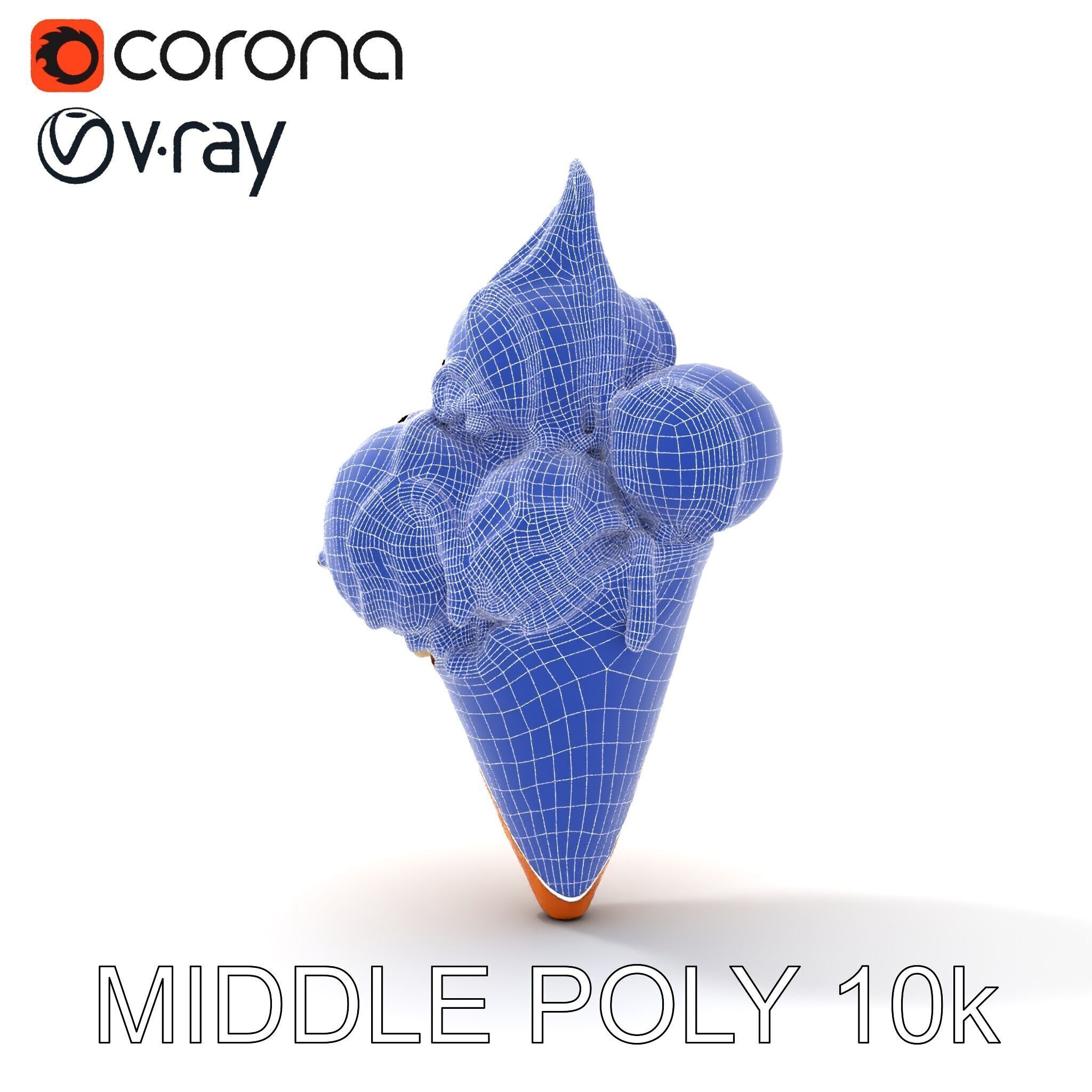 Triple Ice Cream Cone Model Pack with Drizzled Chocolate Low-poly 3D model_13