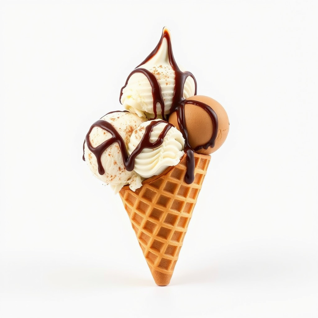 Triple Ice Cream Cone Model Pack with Drizzled Chocolate Low-poly 3D model_4