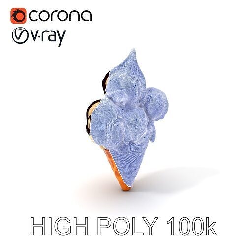 Triple Ice Cream Cone Model Pack with Drizzled Chocolate Low-poly 3D model 3