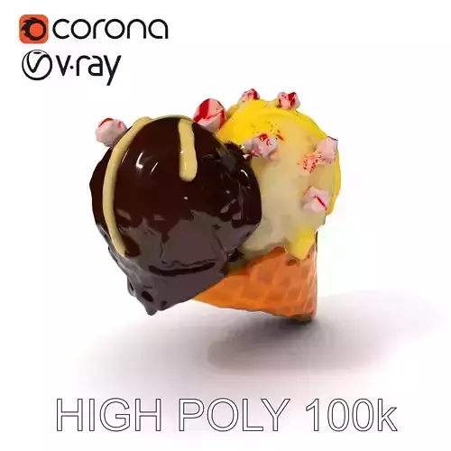 Delicious Ice Cream Cone Model Pack with Chocolate and Vanill... Low-poly 3D model