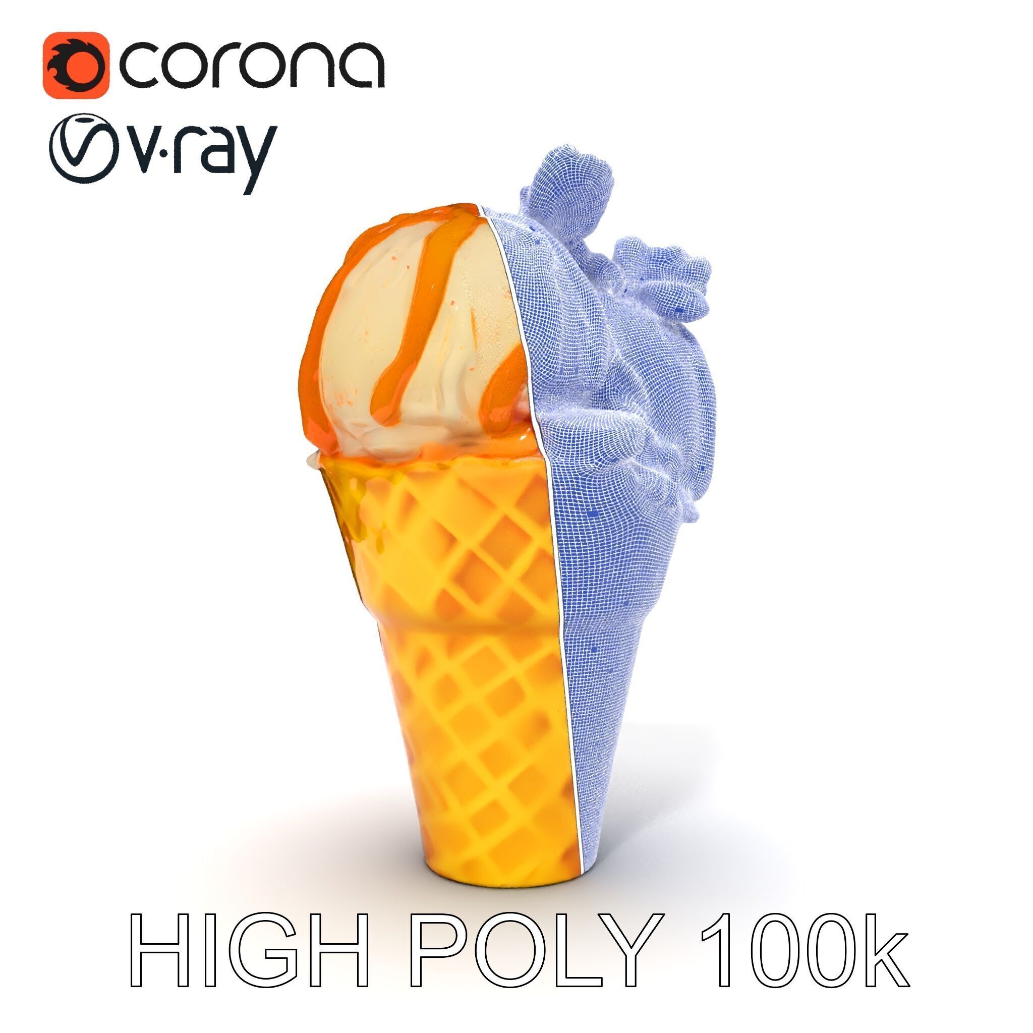 Ice Cream Cone with Caramel Drizzle Model Pack Low-poly 3D model_35