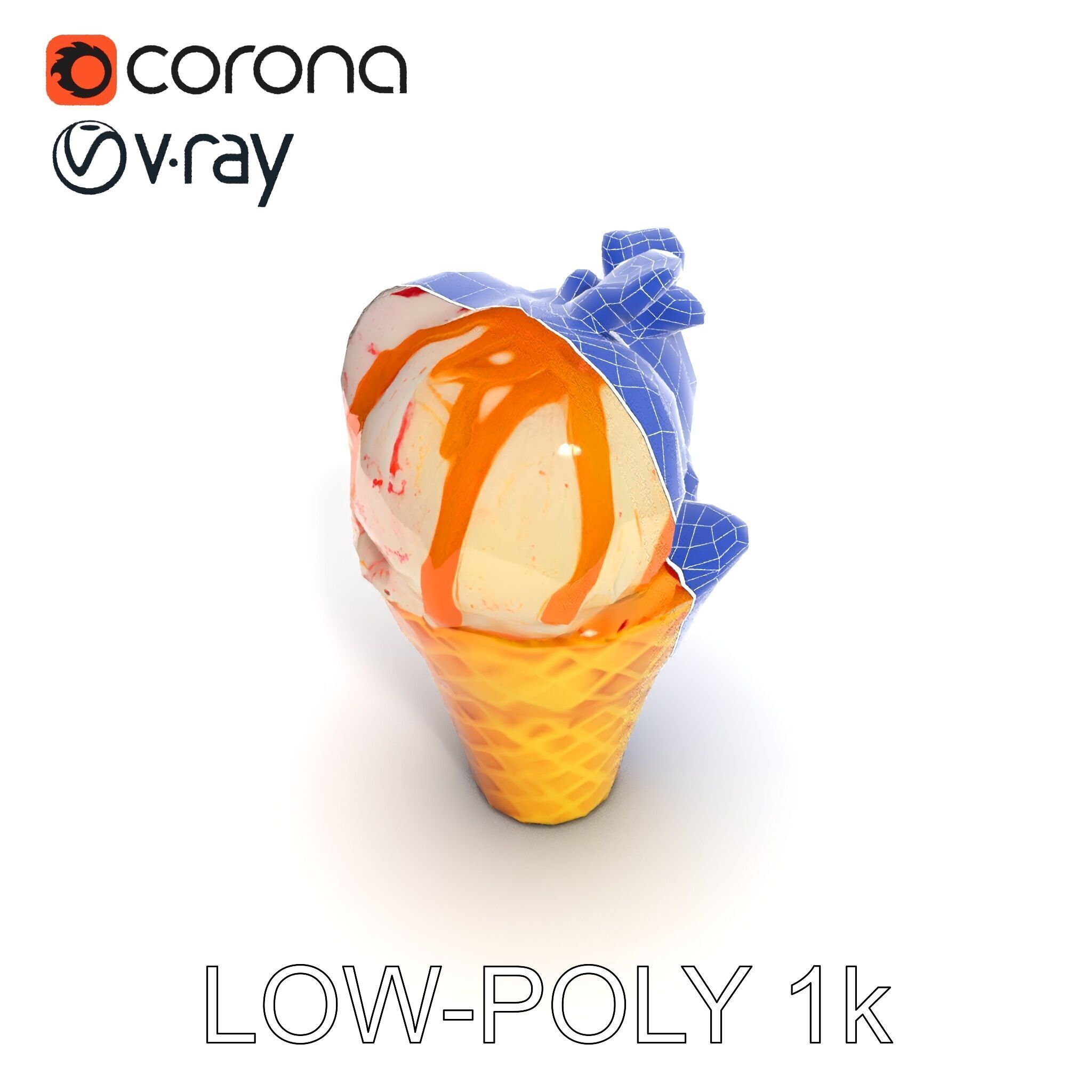 Ice Cream Cone with Caramel Drizzle Model Pack Low-poly 3D model_25