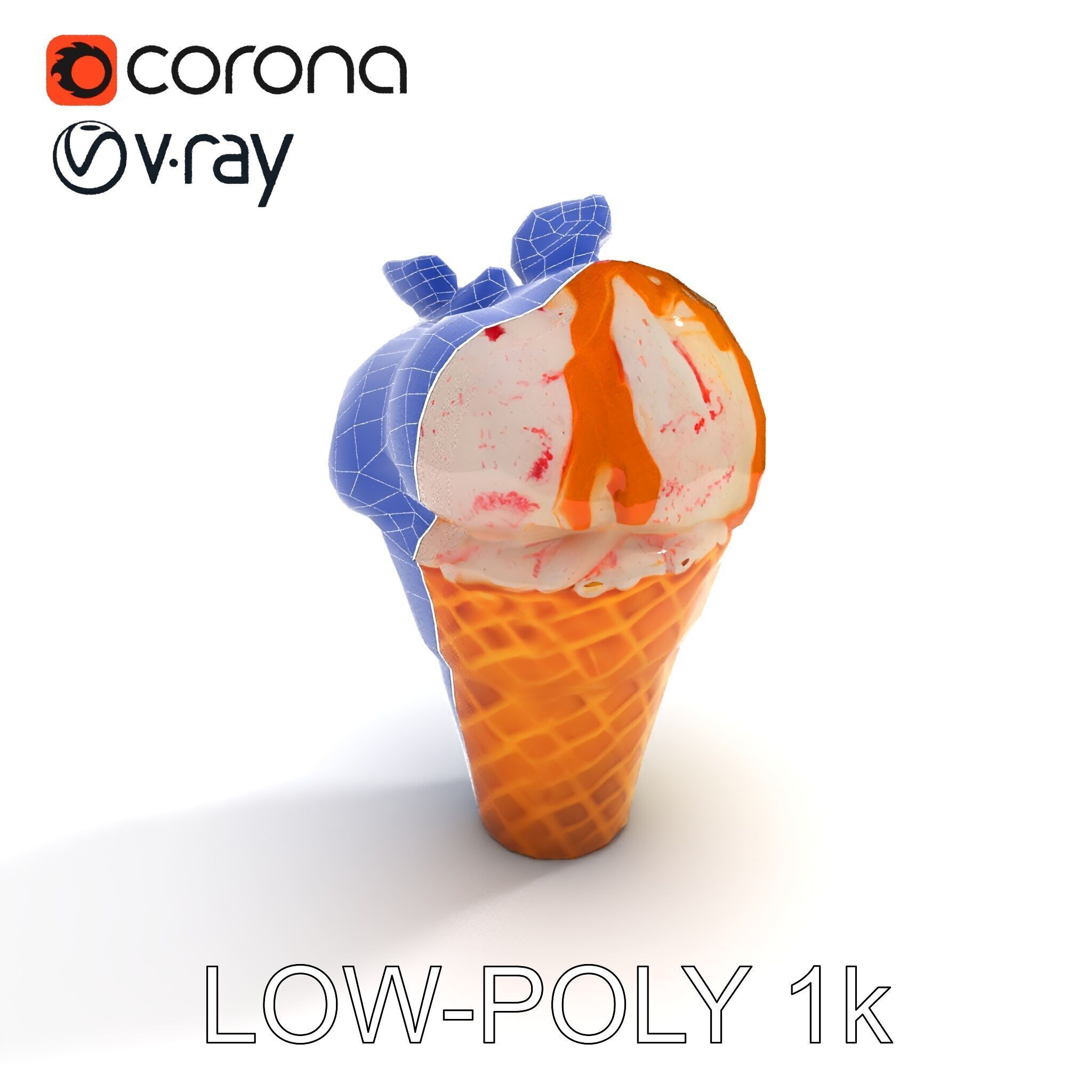 Ice Cream Cone with Caramel Drizzle Model Pack Low-poly 3D model_20
