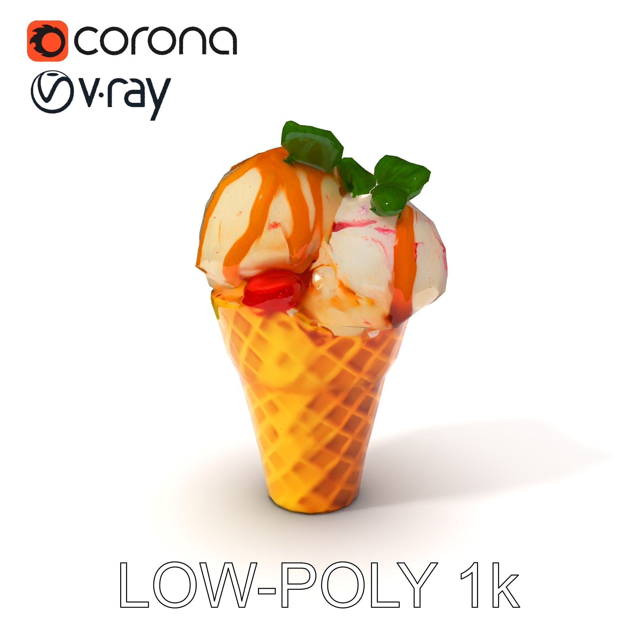 Ice Cream Cone with Caramel Drizzle Model Pack Low-poly 3D model_18