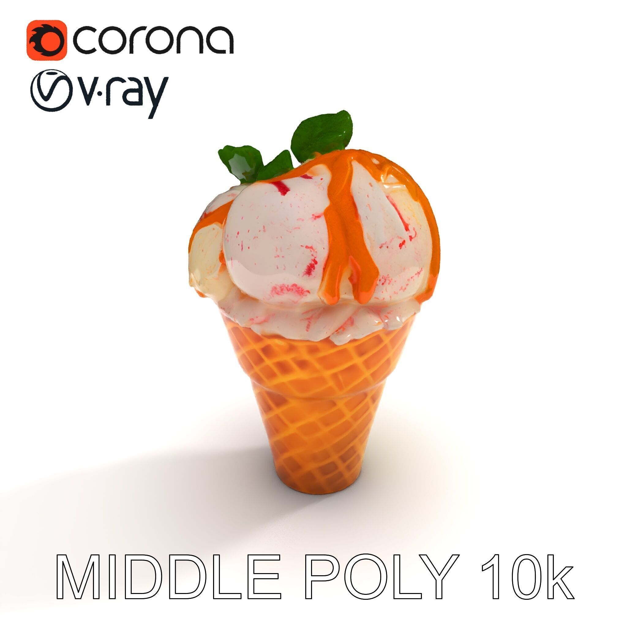 Ice Cream Cone with Caramel Drizzle Model Pack Low-poly 3D model_8