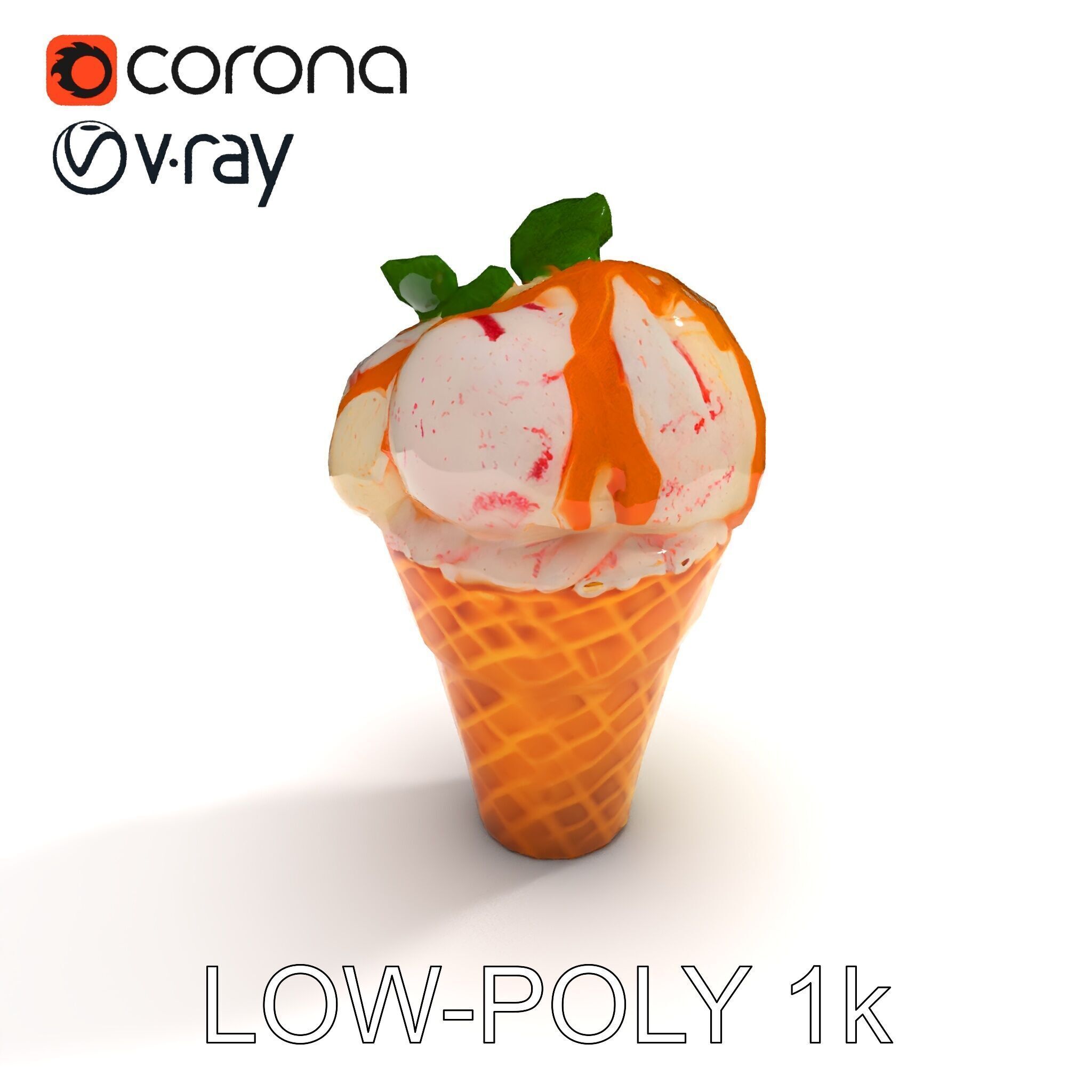 Ice Cream Cone with Caramel Drizzle Model Pack Low-poly 3D model_30