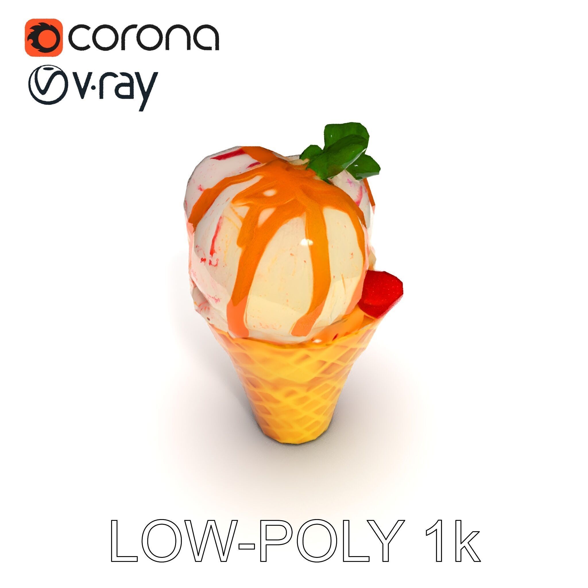 Ice Cream Cone with Caramel Drizzle Model Pack Low-poly 3D model_7