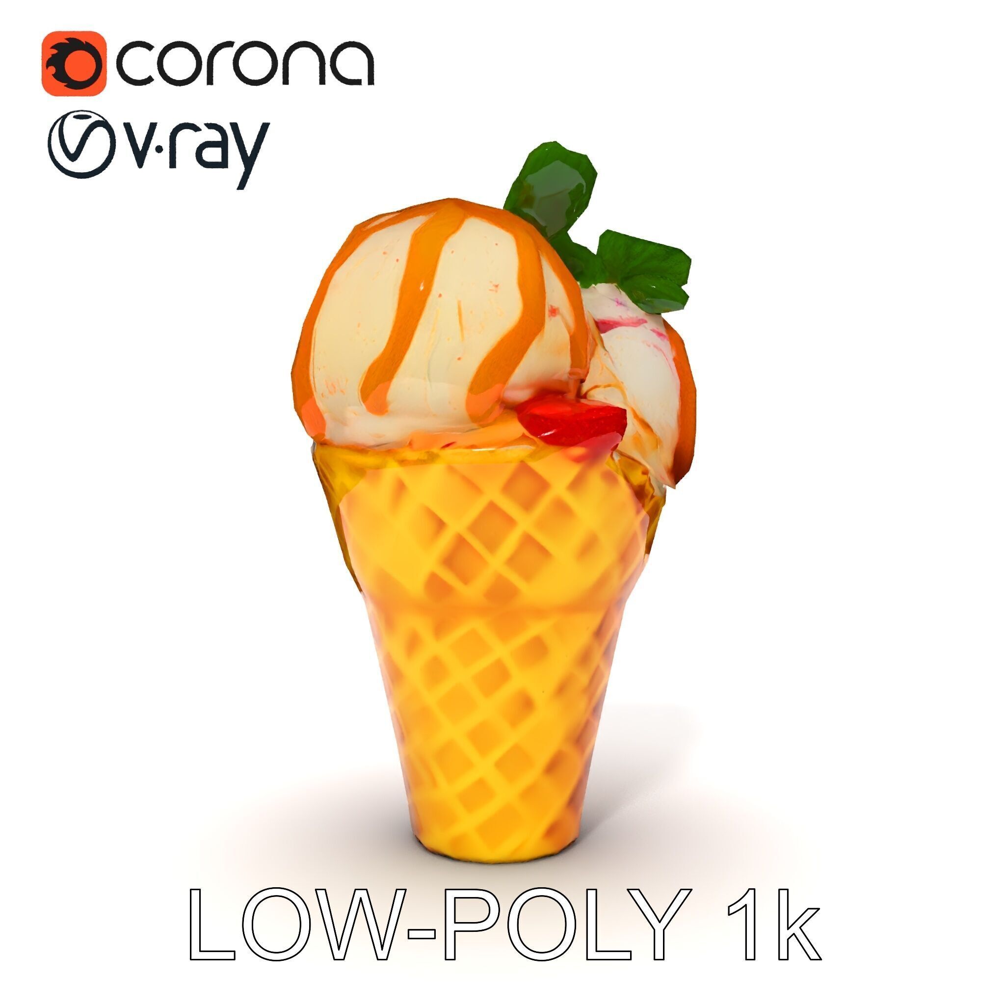 Ice Cream Cone with Caramel Drizzle Model Pack Low-poly 3D model_15