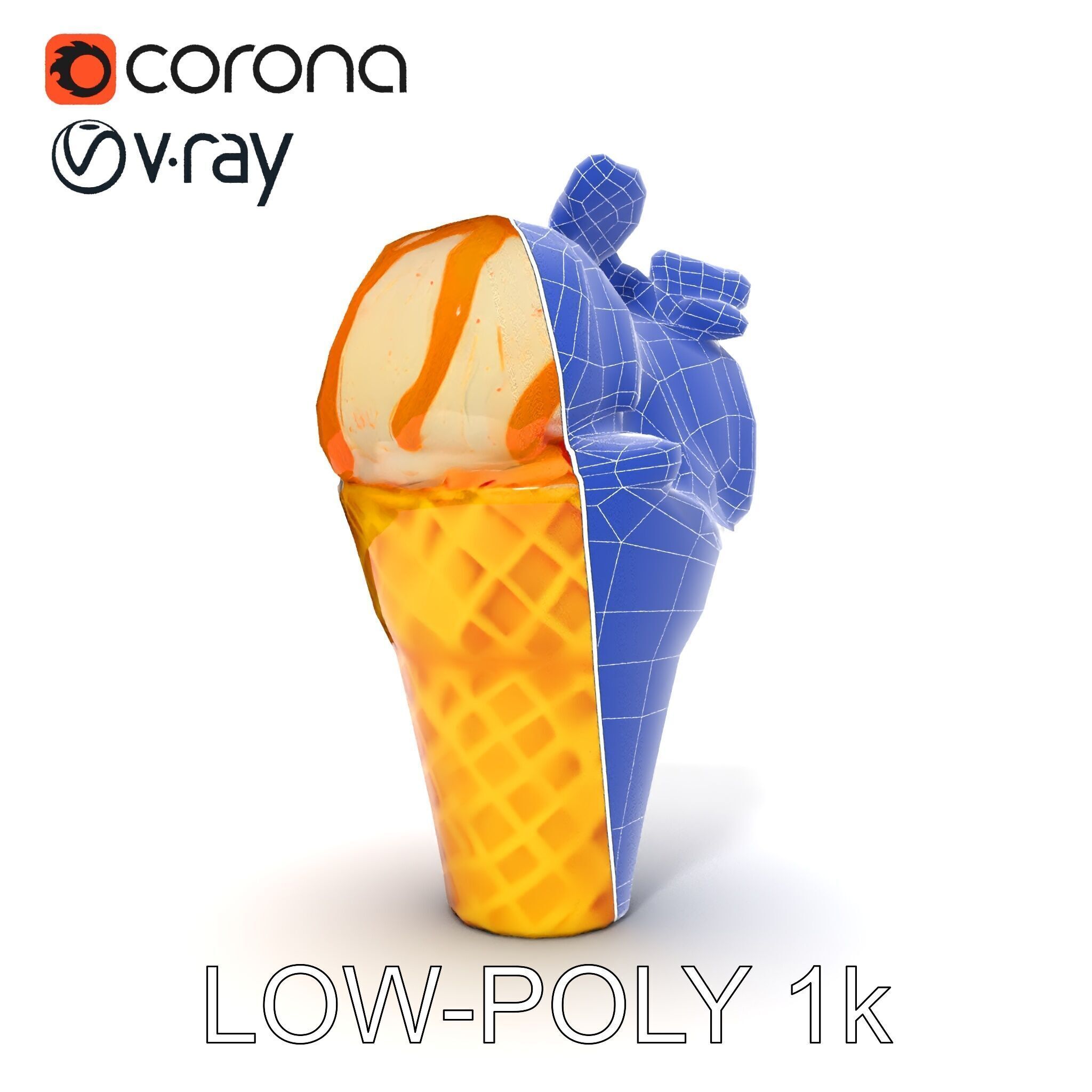 Ice Cream Cone with Caramel Drizzle Model Pack Low-poly 3D model_33