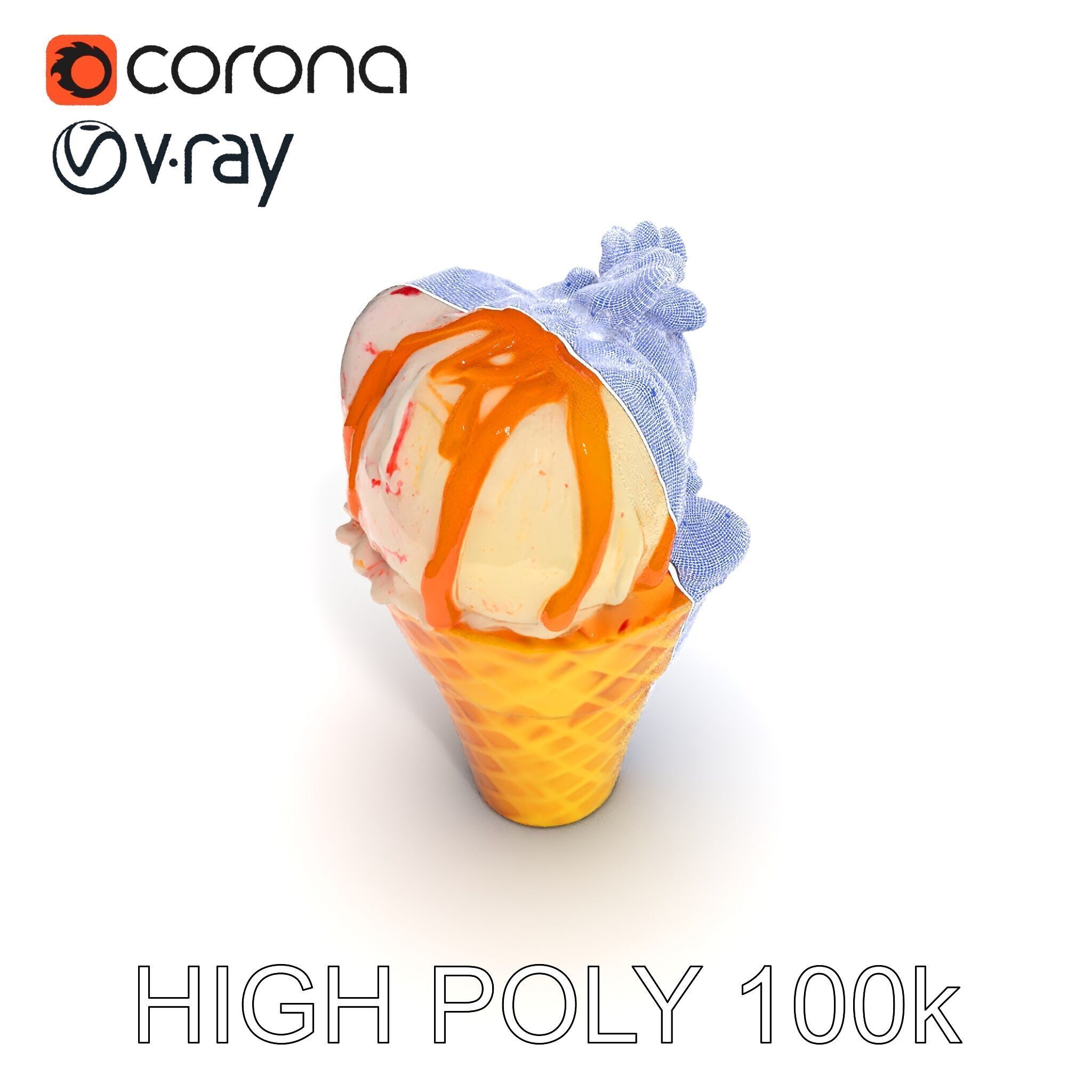 Ice Cream Cone with Caramel Drizzle Model Pack Low-poly 3D model_16