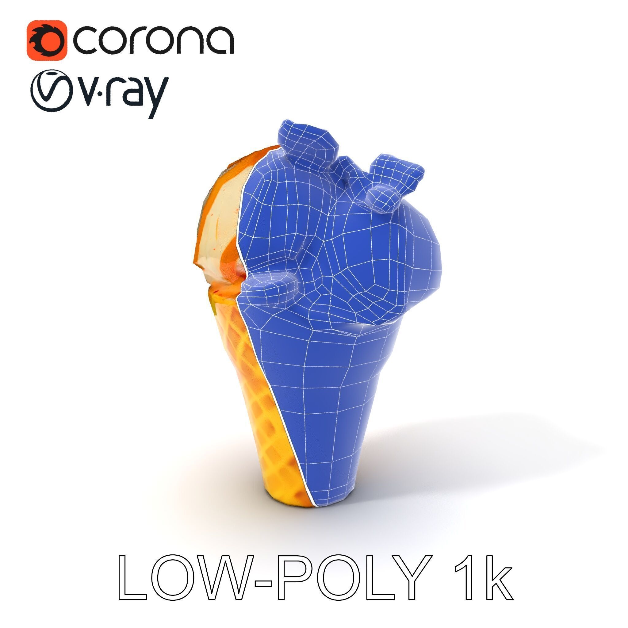 Ice Cream Cone with Caramel Drizzle Model Pack Low-poly 3D model_22