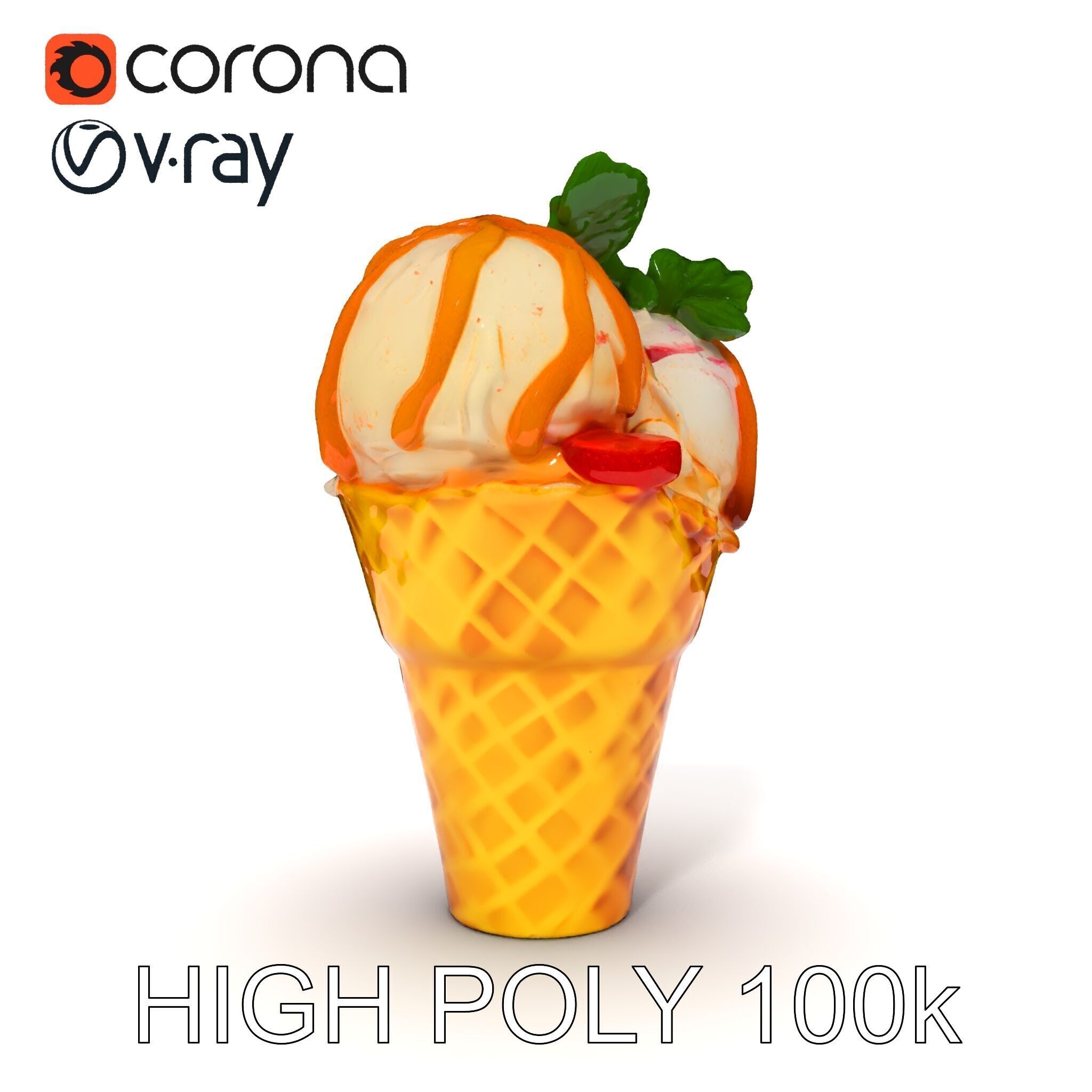 Ice Cream Cone with Caramel Drizzle Model Pack Low-poly 3D model_28