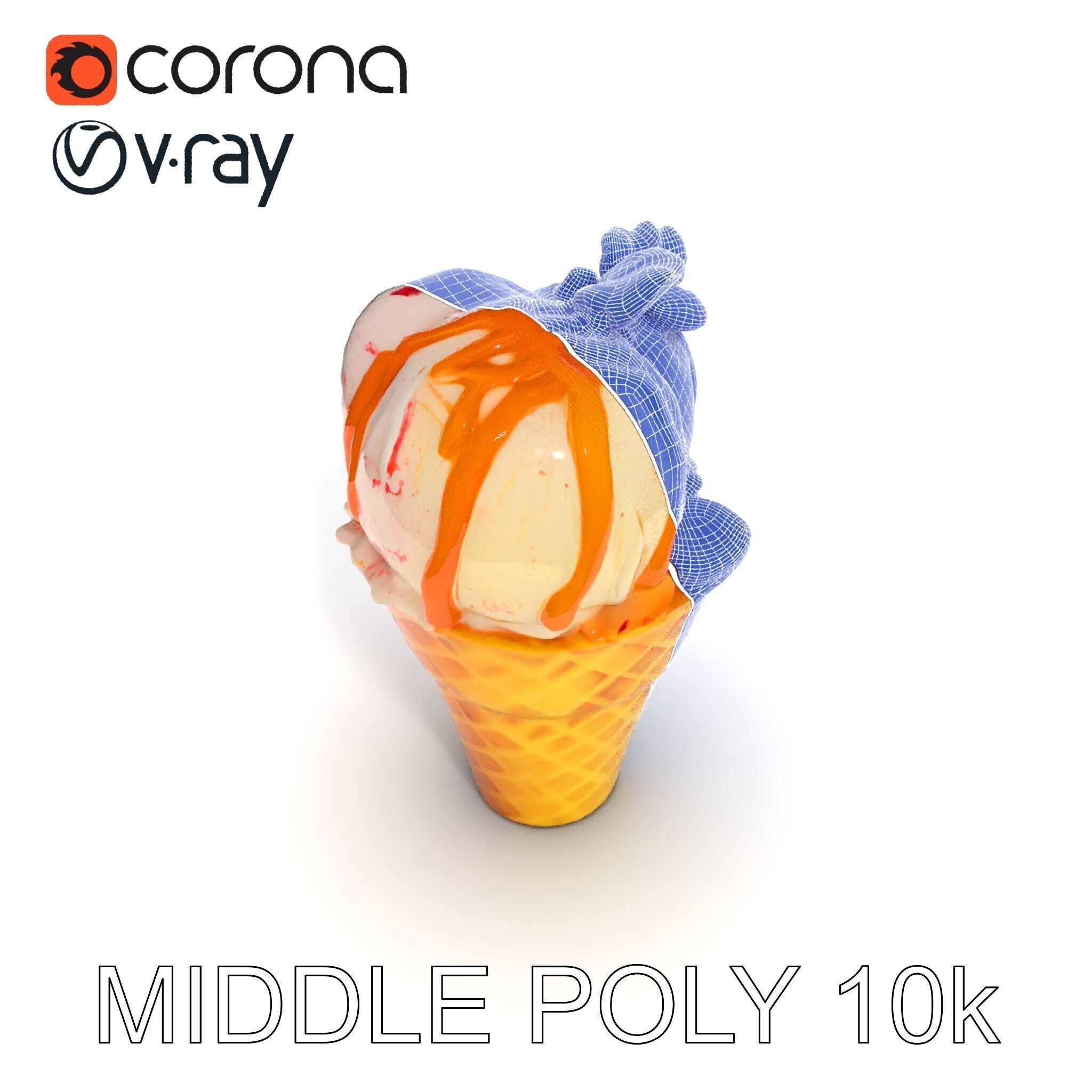 Ice Cream Cone with Caramel Drizzle Model Pack Low-poly 3D model_11