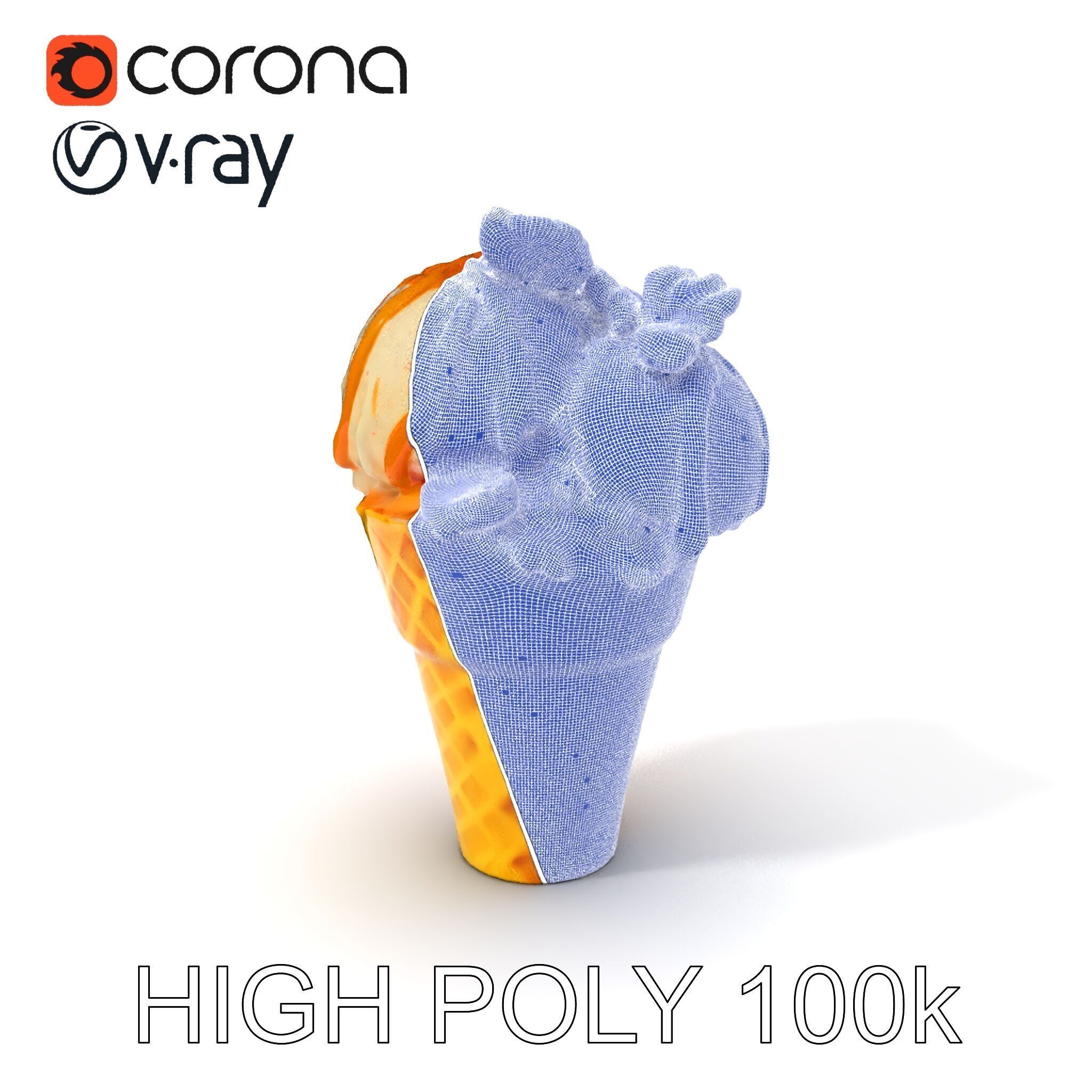 Ice Cream Cone with Caramel Drizzle Model Pack Low-poly 3D model_4