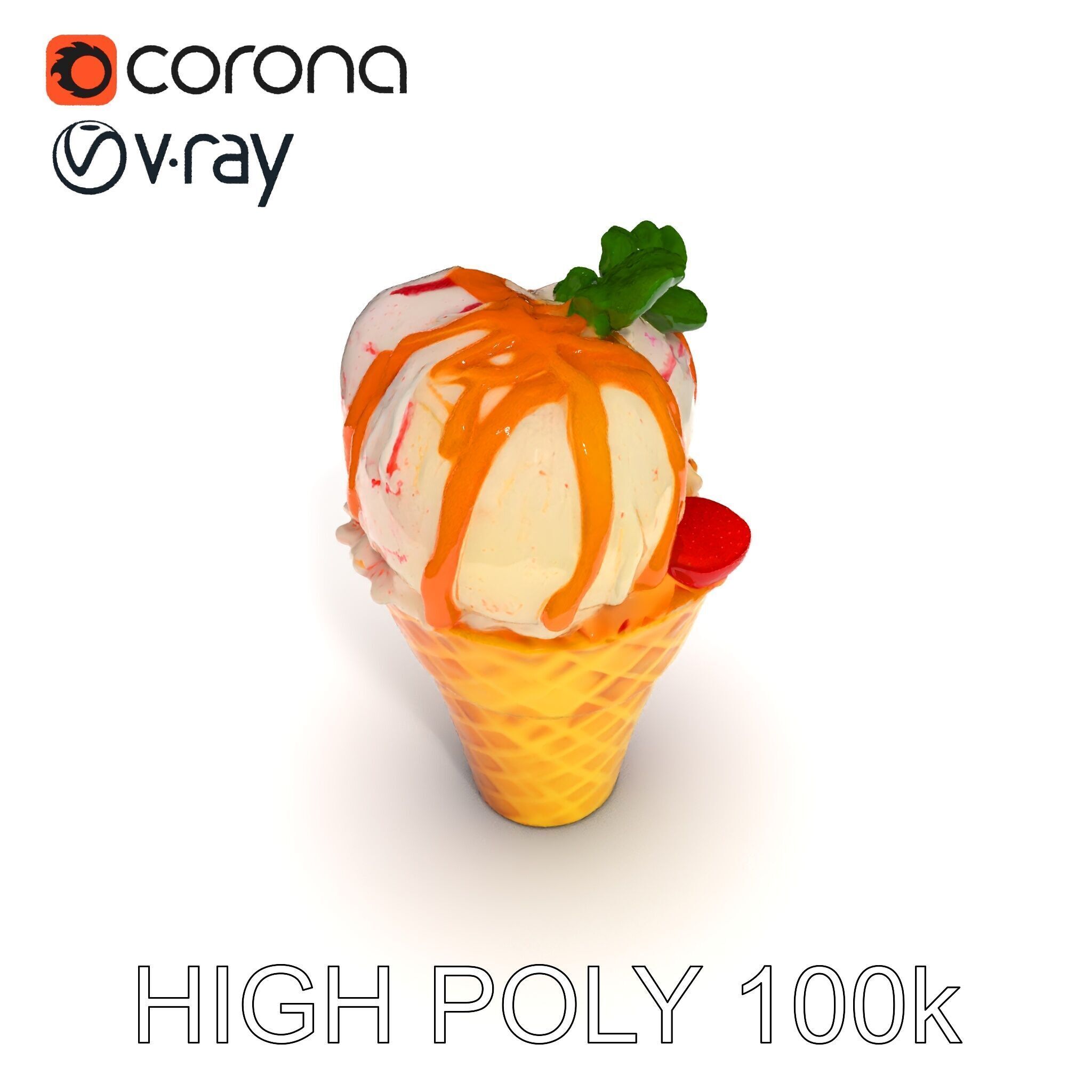 Ice Cream Cone with Caramel Drizzle Model Pack Low-poly 3D model_31