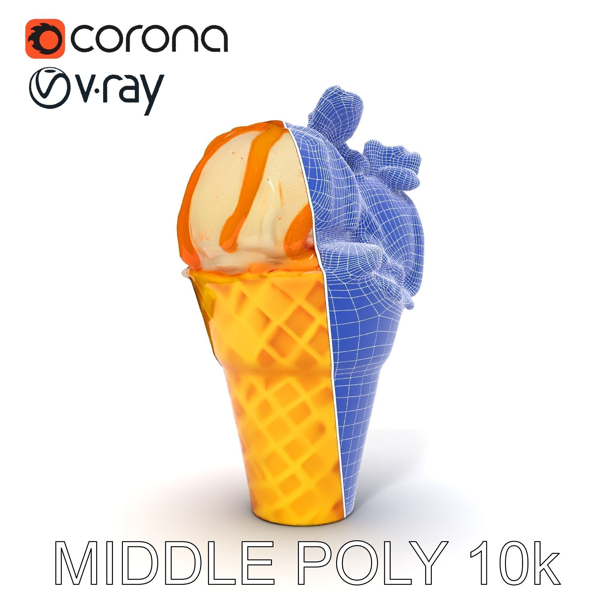 Ice Cream Cone with Caramel Drizzle Model Pack Low-poly 3D model_32