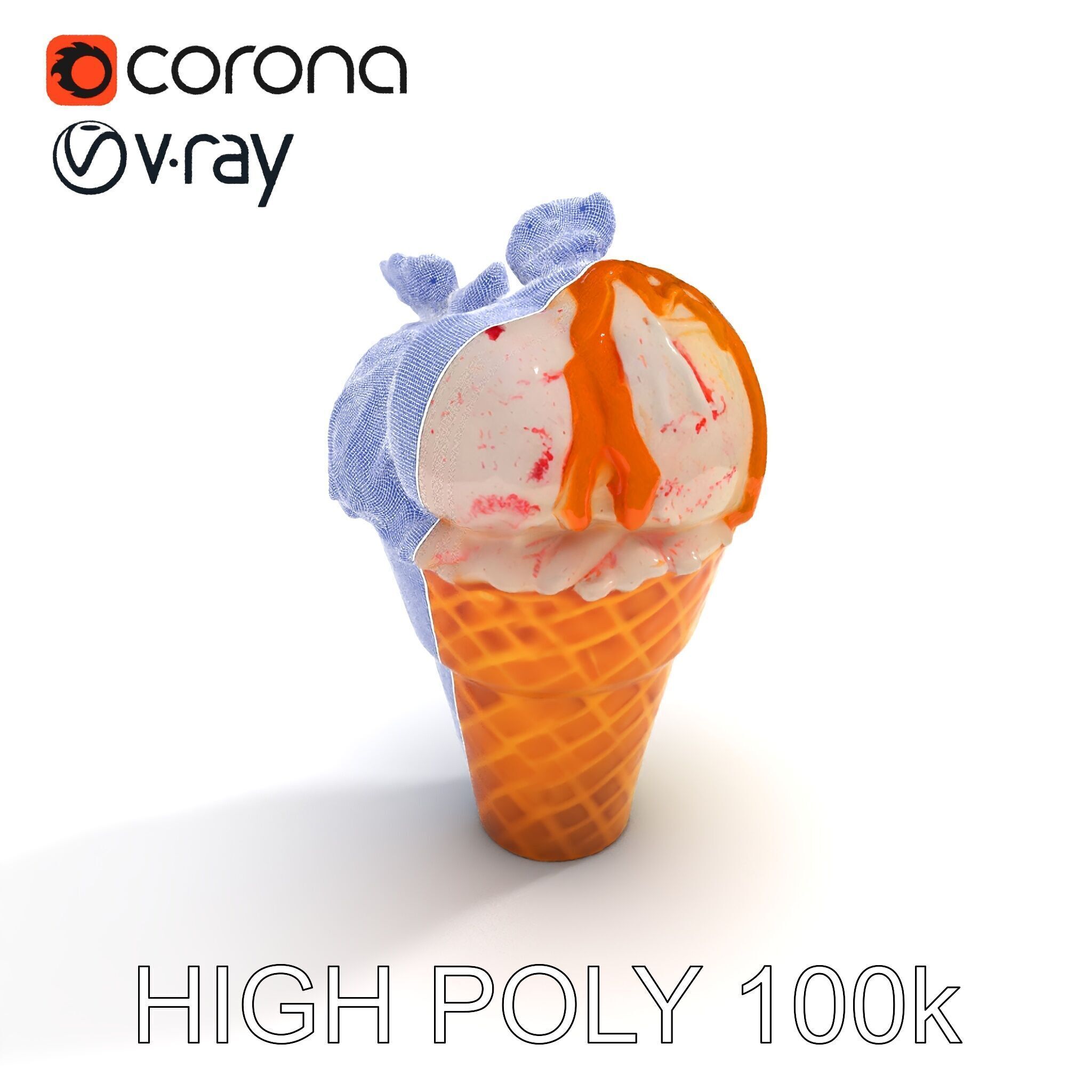 Ice Cream Cone with Caramel Drizzle Model Pack Low-poly 3D model_13