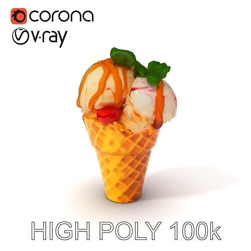 Ice Cream Cone with Caramel Drizzle Model Pack Low-poly 3D model