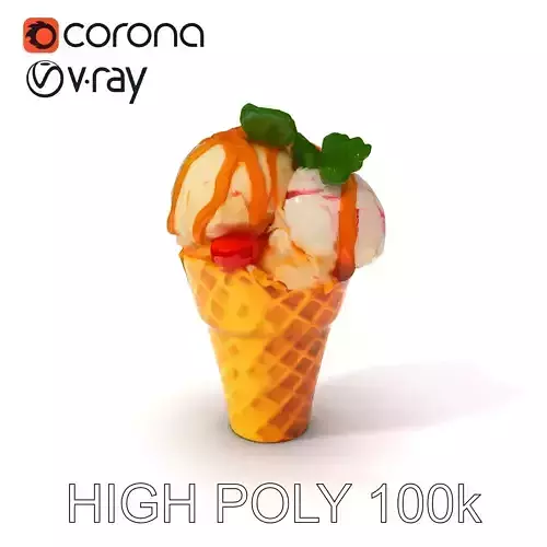 Ice Cream Cone with Caramel Drizzle Model Pack Low-poly 3D model