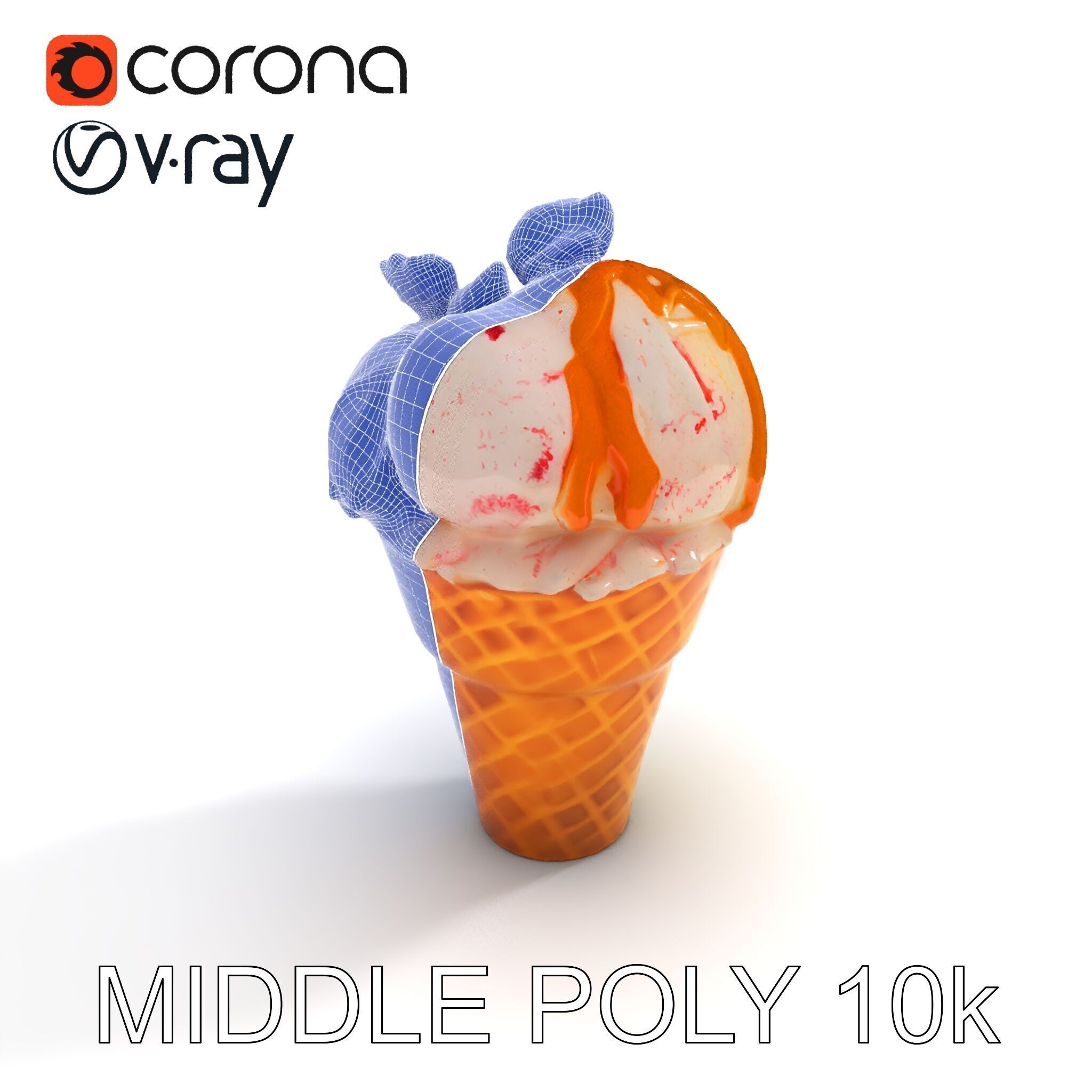 Ice Cream Cone with Caramel Drizzle Model Pack Low-poly 3D model_14