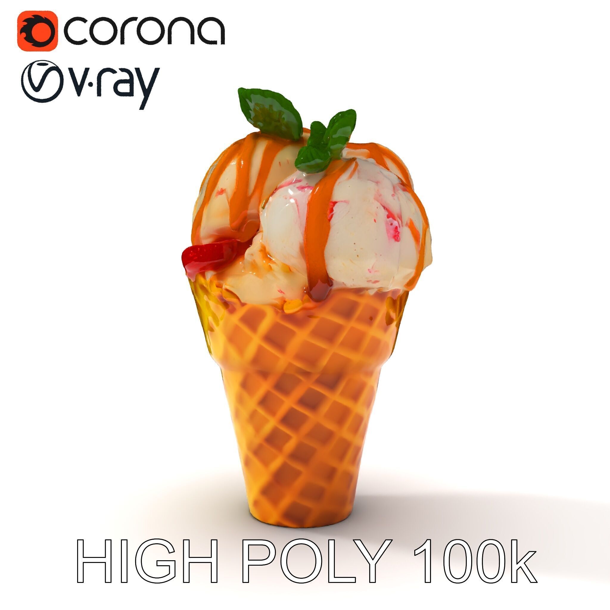 Ice Cream Cone with Caramel Drizzle Model Pack Low-poly 3D model_34