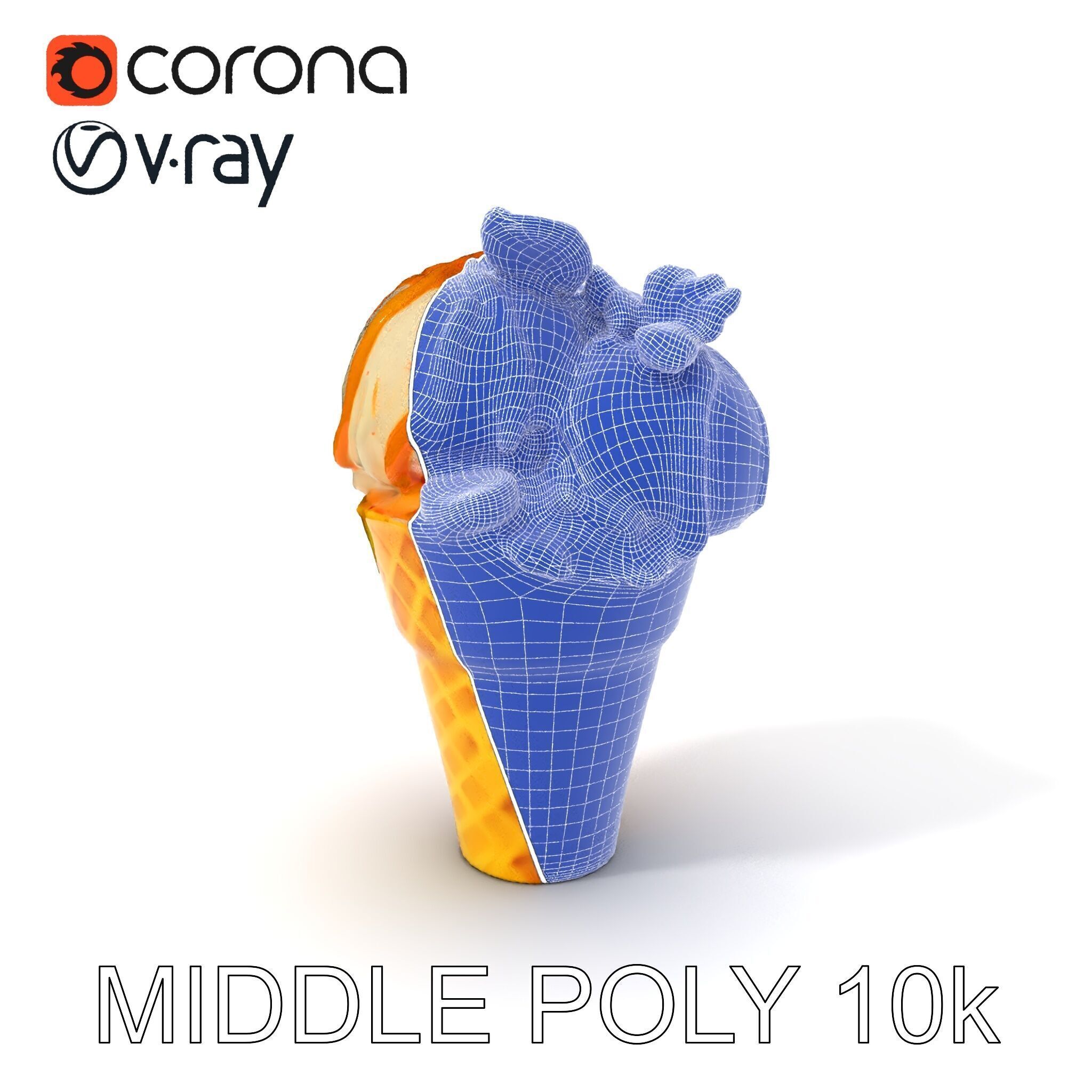 Ice Cream Cone with Caramel Drizzle Model Pack Low-poly 3D model_29