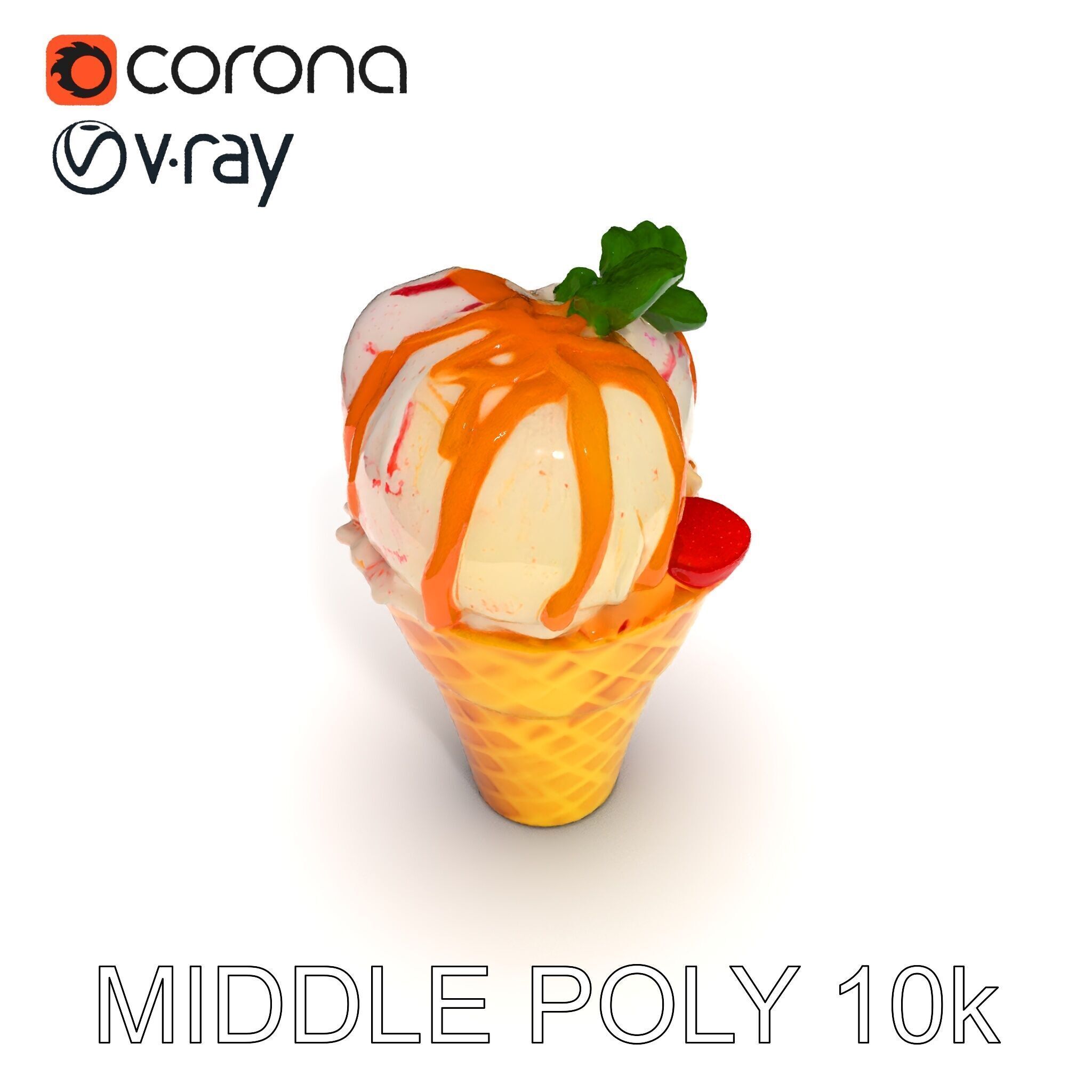 Ice Cream Cone with Caramel Drizzle Model Pack Low-poly 3D model_24